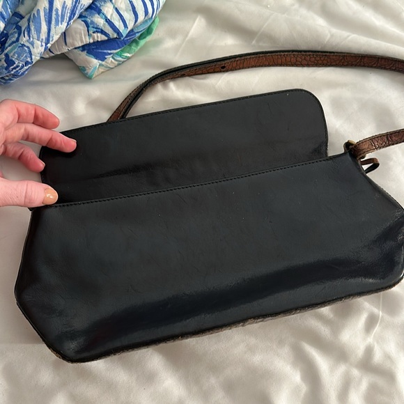 Brahmin Shoulder Bag Purse Croc Leather Classic Vintage Black Brown - Picture 9 of 14